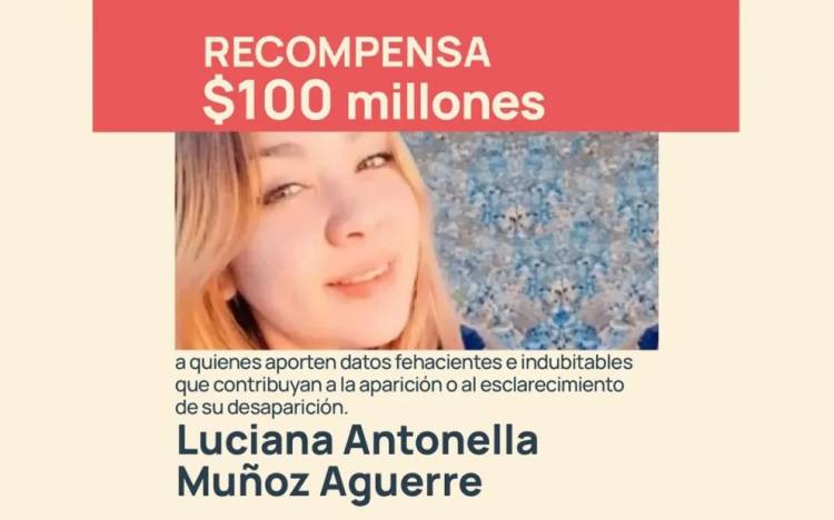 Suben a cien millones de pesos la recompensa por Luciana Muñoz