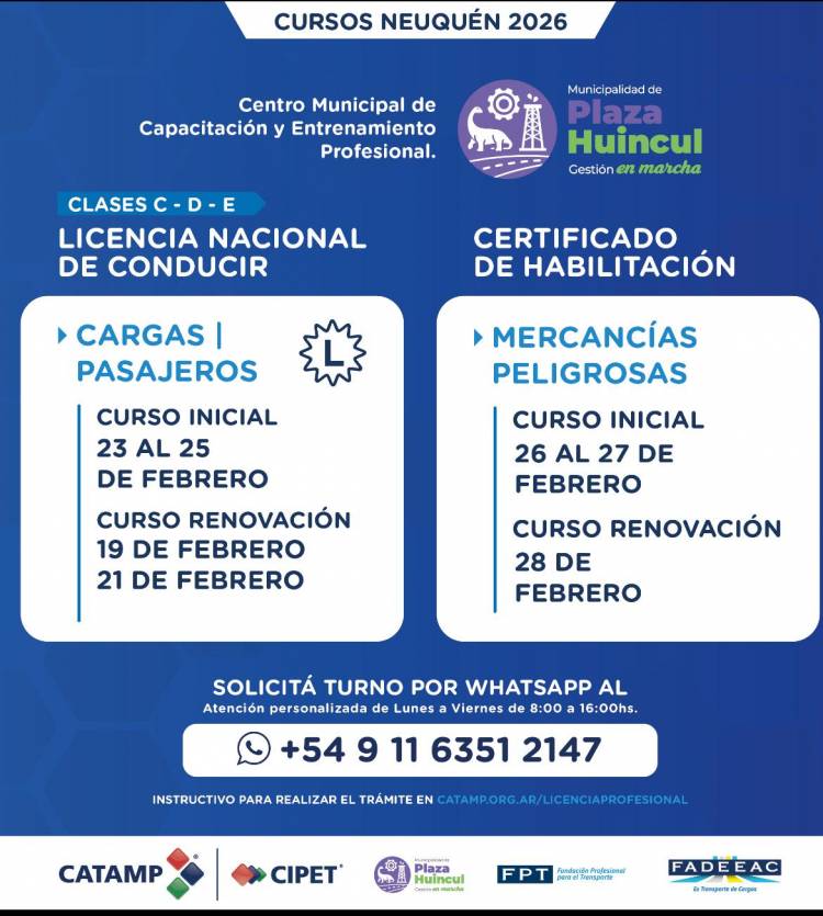 Plaza Huincul tendrá jornada de atención para tramitar y renovar licencias de transporte profesional
