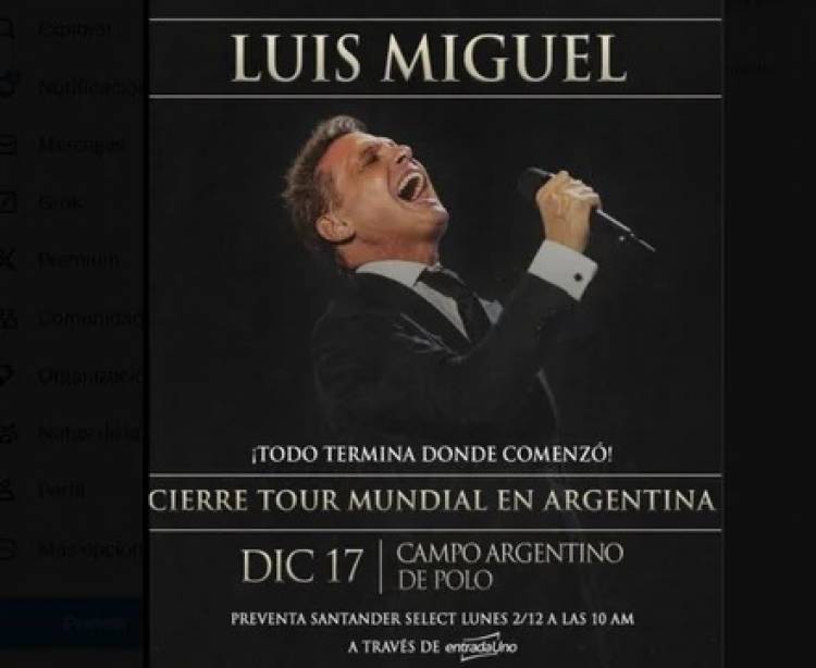 Luis Miguel cierra su gira mundial en Argentina el 17 de diciembre